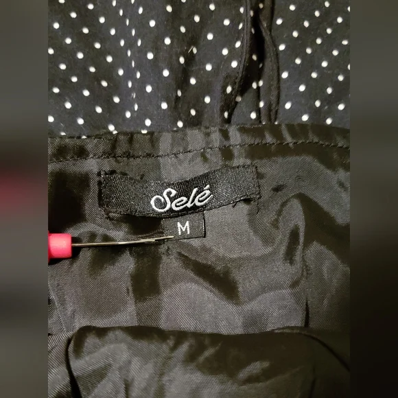 Selé black w/ white polka dot rockabilly pin up dress size Medium M - Picture 3 of 14